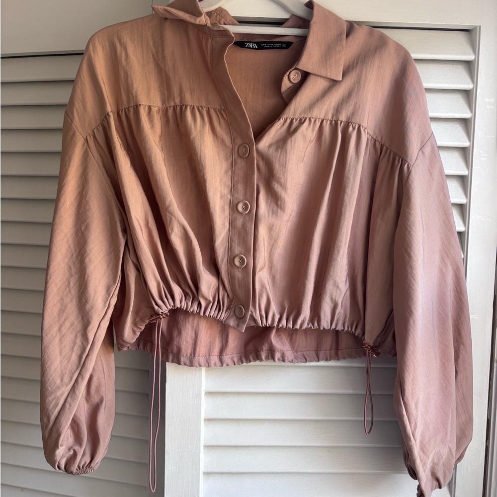 Zara Mauve Button-Up Cropped Shirt